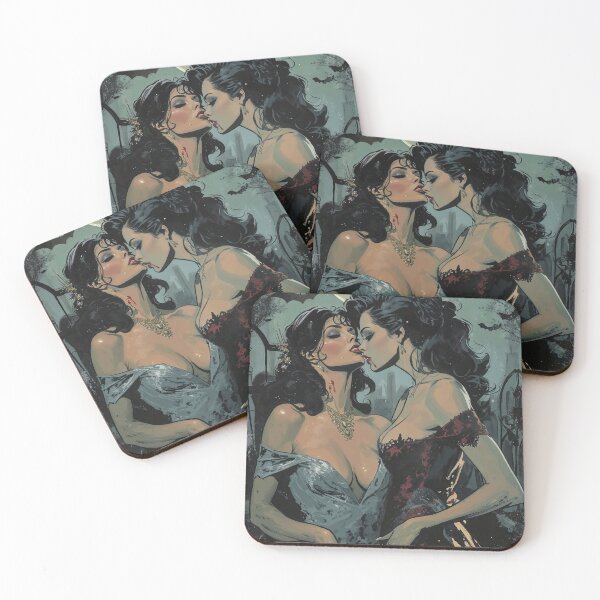 Item preview, Moonlit Embrace - Gothic Vampire Lesbian Fantasy Art Print designed and sold by Very Peculiar.