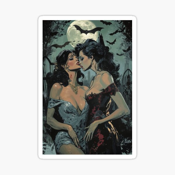 Artikel-Vorschau von Moonlit Embrace - Gothic Vampir Lesben Fantasy Kunstdruck, designt und verkauft von Very Peculiar.
