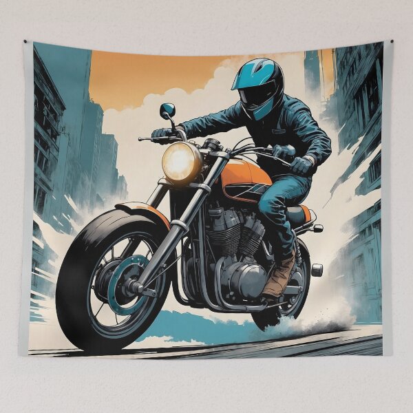 Item preview, Motorcyclist Racing Through Urban Cityscape Comic Book Motion Blur Art designed and sold by MindfulVisionz.