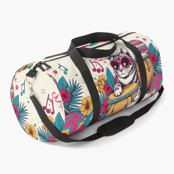 Item preview, Retro 80s Sunset Hawaiian Hibiscus Drums Tropical Cat Graphic designed and sold by CoffeeIsATrip.