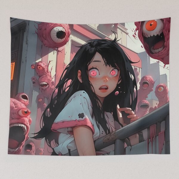 Item preview, Horrified Floating Eyes Anime Girl designed and sold by bubblegoth.