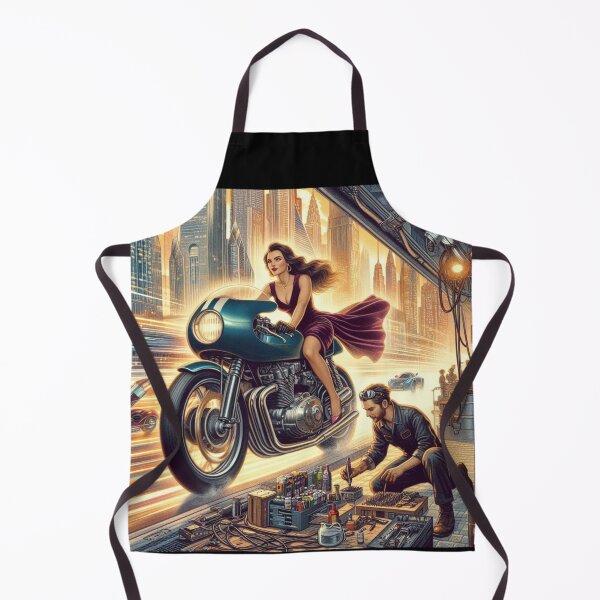 Item preview, Girl Riding A Cafe Racer in a velvet dress designed and sold by BoldandBiker.