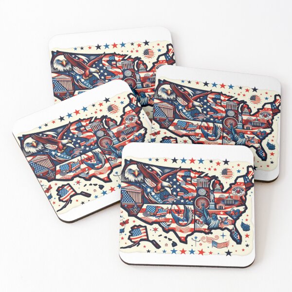Item preview, USA map on a fantasy abstract design with American symbols designed and sold by Red, White & Blue Glory.