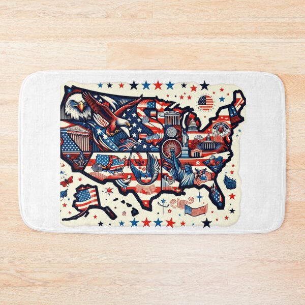 Item preview, USA map on a fantasy abstract design with American symbols designed and sold by Red, White & Blue Glory.