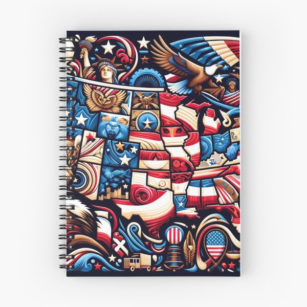 Item preview, Fantasy USA map with abstract American symbols designed and sold by Red, White & Blue Glory.