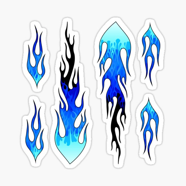 Blue Hot Rod Flames - Black Background Sticker