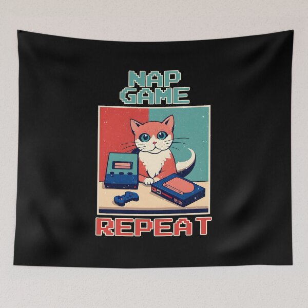 Item preview, Funny cute retro cat gaming. Retro gamer lifestyle. Nap game repeat. designed and sold by Unitepeople.