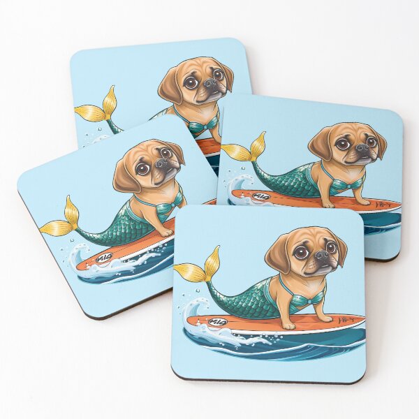 Item preview, Puggle Aquatic - Surfing Mermaid Puggle designed and sold by Ben Del Vacchio.