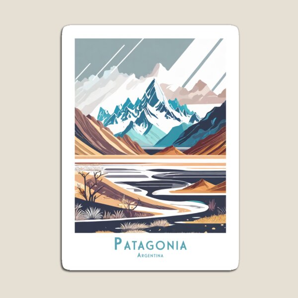 Item preview, Vintage Minimal Retro Travel Poster Patagonia Argentina Mountains designed and sold by pod24.