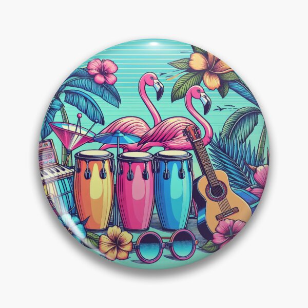 Item preview, Flamenco Retro Hibisco hawaiano Bongo Tambores Gráfico tropical designed and sold by CoffeeIsATrip.
