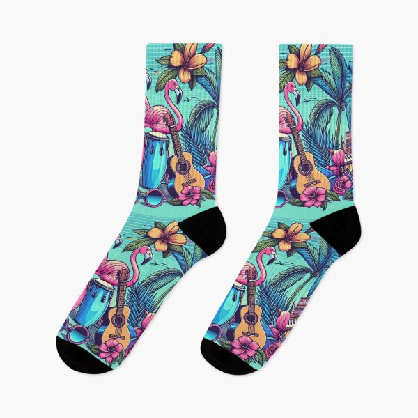 Item preview, Flamingo Retro Hawaiian Hibiscus Bongo Drums Tropical Graphic designed and sold by CoffeeIsATrip.