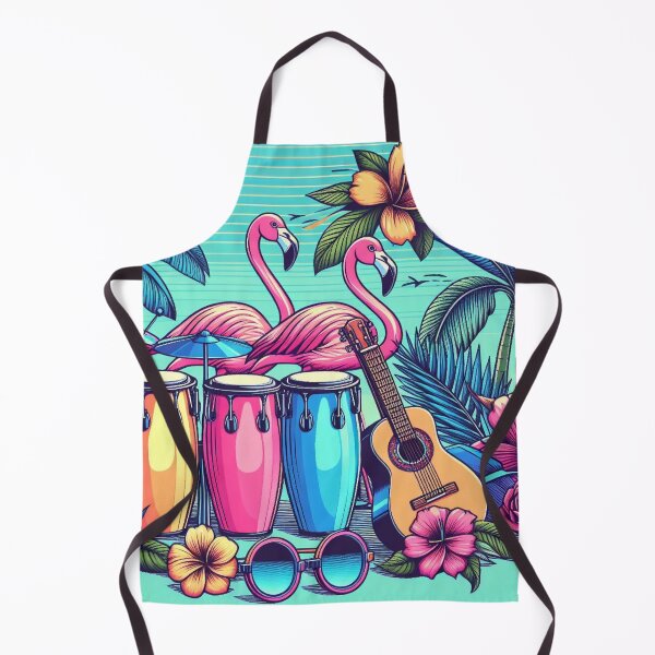 Artikelvorschau, Flamingo Retro Hawaiian Hibiscus Bongo Drums Tropical Graphic entworfen und verkauft von CoffeeIsATrip.