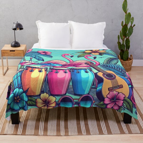 Item preview, Flamingo Retro Hawaiian Hibiscus Bongo Drums Tropical Graphic designed and sold by CoffeeIsATrip.