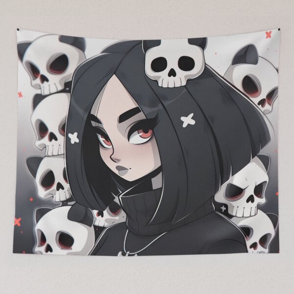 Item preview, Edgy Gothic Skull Anime Girl designed and sold by bubblegoth.