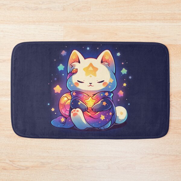 Item preview, Cute Kawaii Space Manekineko Lucky Charm Cat with Galaxies and Stars in Pink and Purple Pastel designed and sold by CozyKawaiiArt.