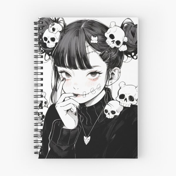 Item preview, Monocrhome Manga Gothic Skull Anime Girl designed and sold by bubblegoth.