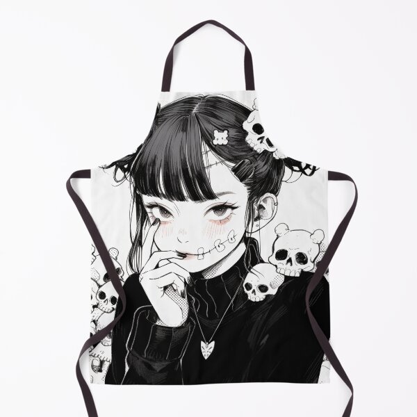 Item preview, Monocrhome Manga Gothic Skull Anime Girl designed and sold by bubblegoth.