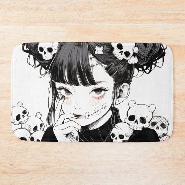 Item preview, Monocrhome Manga Gothic Skull Anime Girl designed and sold by bubblegoth.