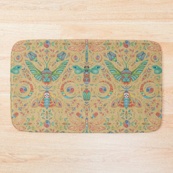 Item preview, supernova. magical forest pattern, moon, insects, yellow background, hand drawn, bohemian pattern designed and sold by Soulape.