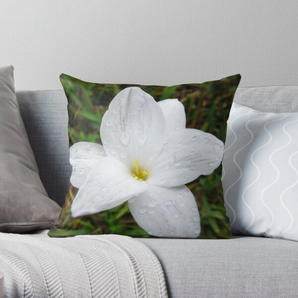 Raindrops on White Flower Throw Pillow