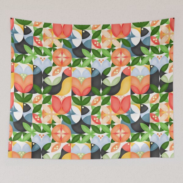 Item preview, Mid Century Birds and Flowers designed and sold by Phanya-Style.