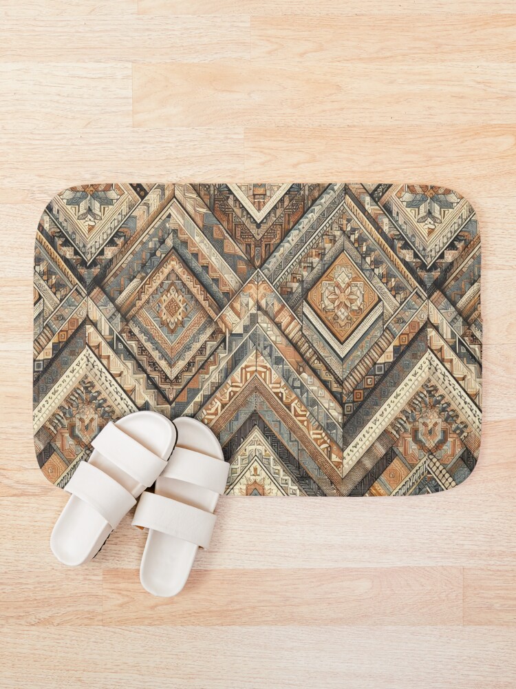 Thumbnail 1 of 6, Bath Mat, Herringbone Pattern - Ancient Terracotta Damask Pattern ; Pattern, Chevron designed and sold by PatternInArt.