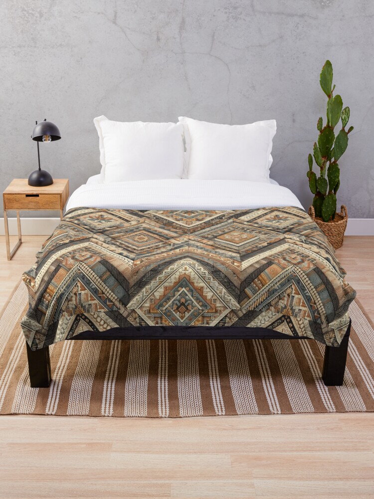 Thumbnail 1 of 6, Throw Blanket, Herringbone Pattern - Ancient Terracotta Damask Pattern ; Pattern, Chevron designed and sold by PatternInArt.