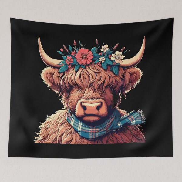 Item preview, Funny scottish highland cow with flower crown designed and sold by TomFrontierArt.