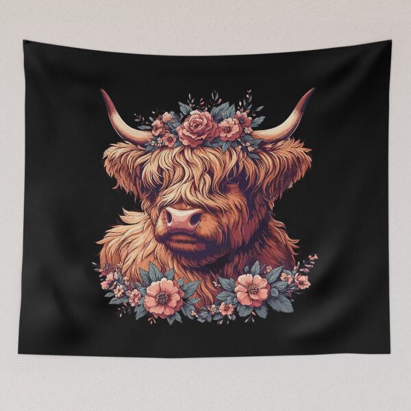 Item preview, Funny scottish highland cow with flower crown designed and sold by TomFrontierArt.