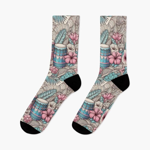 Item preview, Flamingo Retro Hawaiian Hibiscus Bongo Drums Tropical Graphic designed and sold by CoffeeIsATrip.