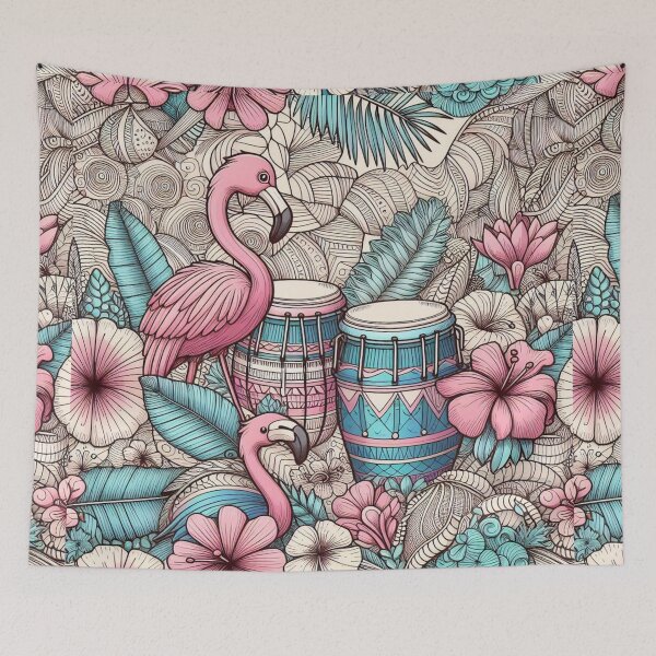 Artikelvorschau, Flamingo Retro Hawaiian Hibiscus Bongo Drums Tropical Graphic entworfen und verkauft von CoffeeIsATrip.
