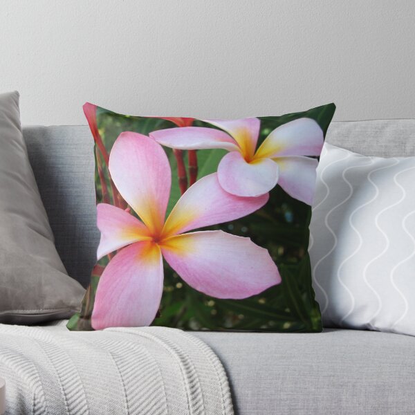 Pink Frangipani (Plumeria) Throw Pillow