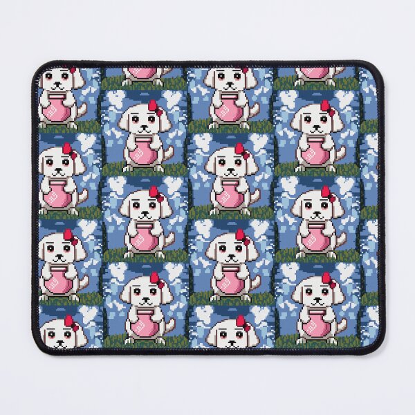 Item preview, Cute white dog with a bow in a field holding a pink jar. designed and sold by Sushi-Pixels.