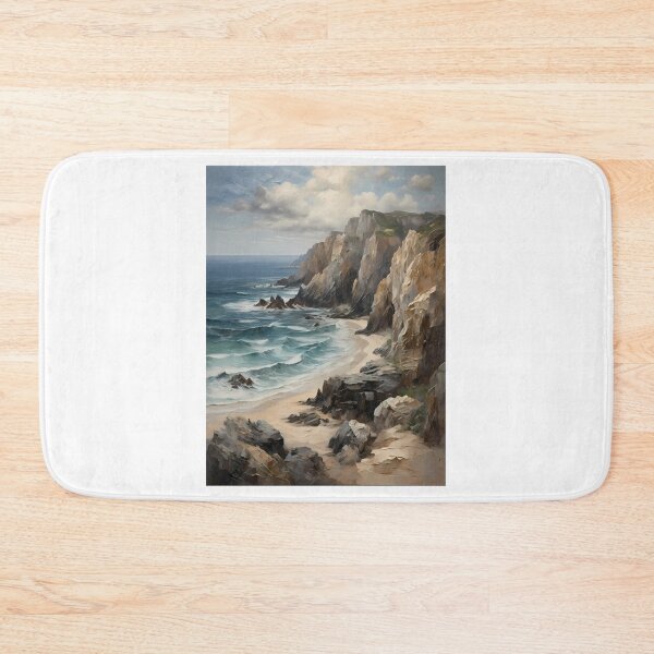 Item preview, A beautiful cliff with a beach and sea, vintage oil painting designed and sold by CreativeSparkzz.