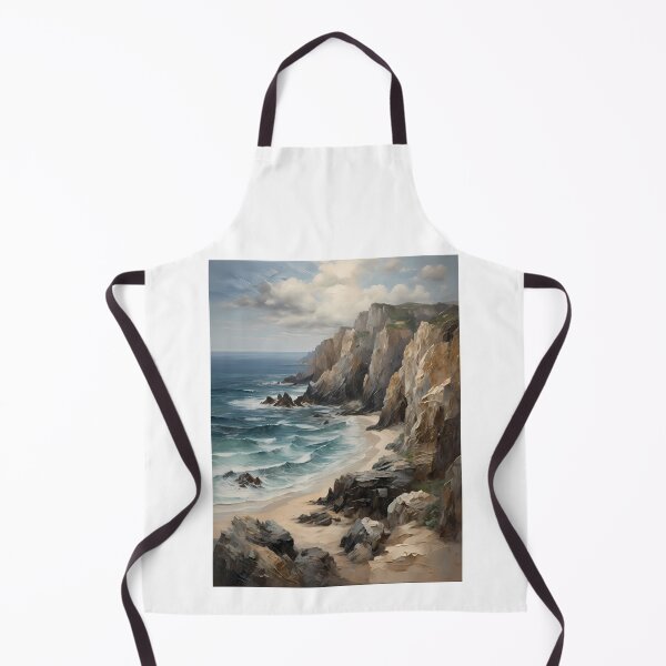 Artikelvorschau, Eine wunderschöne Steilküste mit Strand und Meer, Vintage Ölgemälde entworfen und verkauft von CreativeSparkzz.
