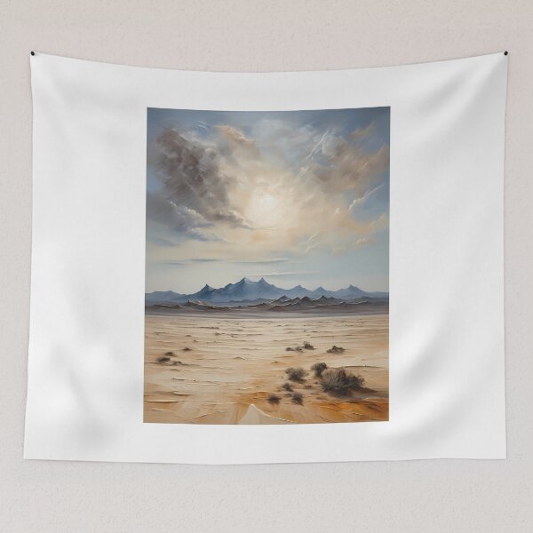 Item preview, A desert landscape with mountains in the background, vintage oil painting designed and sold by CreativeSparkzz.