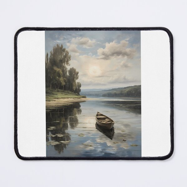 Item preview, A lonely rowing boat on a beautiful lake with water lilies, vintage oil painting designed and sold by CreativeSparkzz.