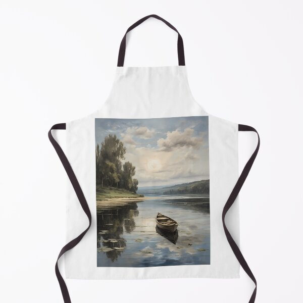 Item preview, A lonely rowing boat on a beautiful lake with water lilies, vintage oil painting designed and sold by CreativeSparkzz.