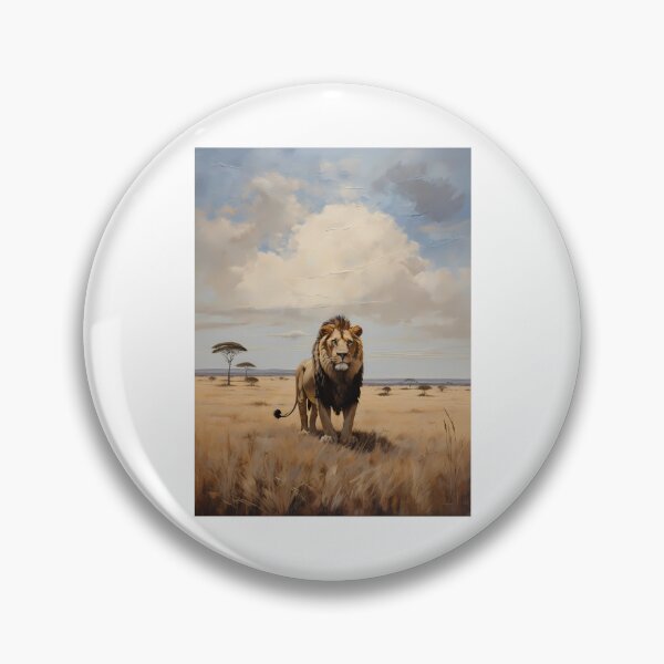 Item preview, A lion in the savannah of Africa, vintage oil painting designed and sold by CreativeSparkzz.