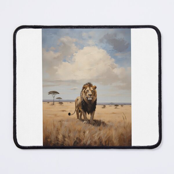 Item preview, A lion in the savannah of Africa, vintage oil painting designed and sold by CreativeSparkzz.