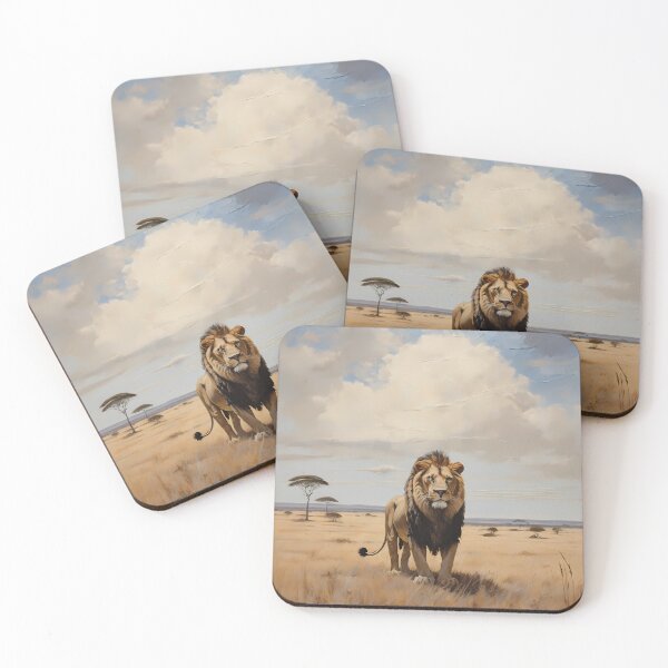 Item preview, A lion in the savannah of Africa, vintage oil painting designed and sold by CreativeSparkzz.