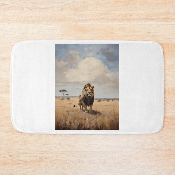 Item preview, A lion in the savannah of Africa, vintage oil painting designed and sold by CreativeSparkzz.