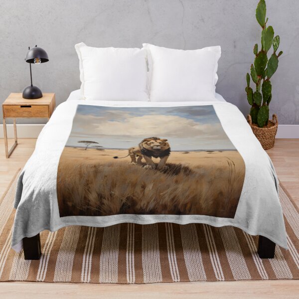 Item preview, A lion in the savannah of Africa, vintage oil painting designed and sold by CreativeSparkzz.