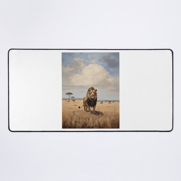 Item preview, A lion in the savannah of Africa, vintage oil painting designed and sold by CreativeSparkzz.