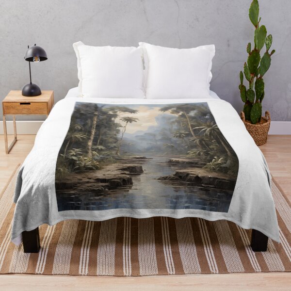 Item preview, A small river in the rainforest, vintage oil painting designed and sold by CreativeSparkzz.