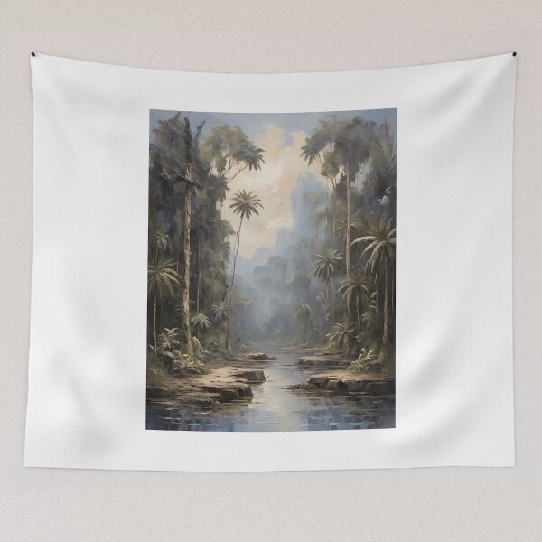 Item preview, A small river in the rainforest, vintage oil painting designed and sold by CreativeSparkzz.