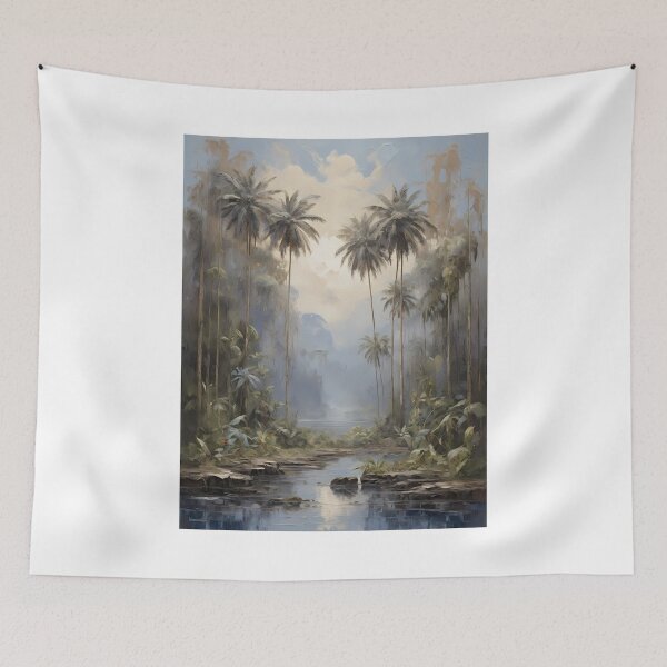 Item preview, A small river in the rainforest, vintage oil painting designed and sold by CreativeSparkzz.
