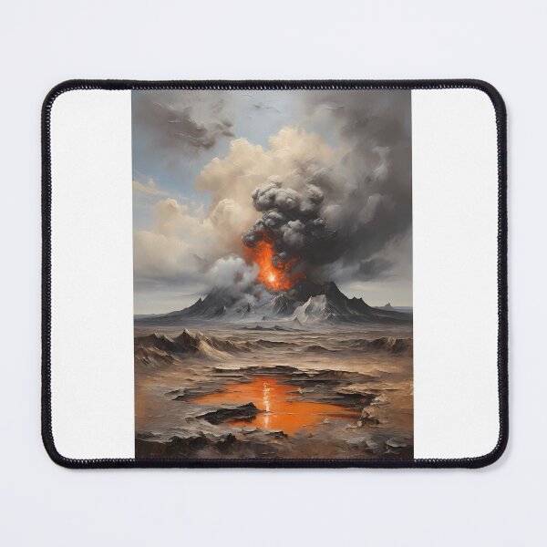Item preview, A volcanic eruption in a lava landscape, vintage oil painting designed and sold by CreativeSparkzz.