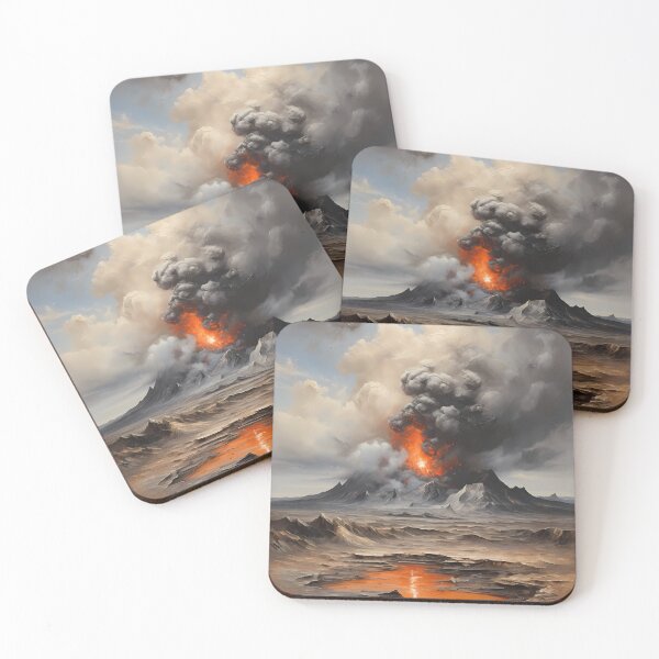 Item preview, A volcanic eruption in a lava landscape, vintage oil painting designed and sold by CreativeSparkzz.