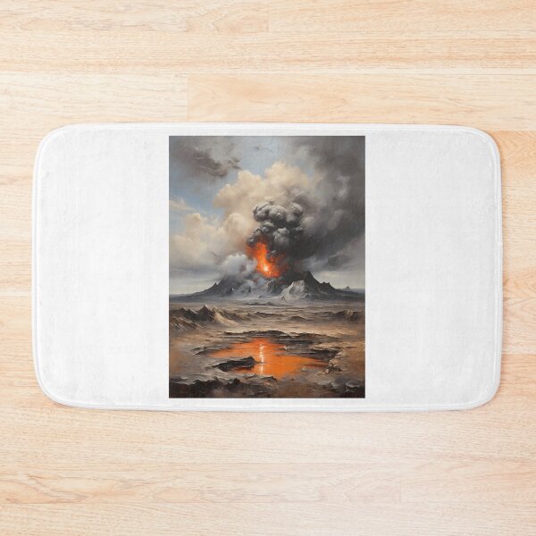 Item preview, A volcanic eruption in a lava landscape, vintage oil painting designed and sold by CreativeSparkzz.